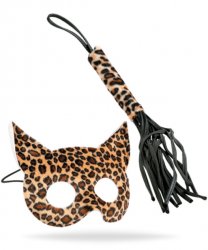 Leopard Faux Fur Mask & Whip